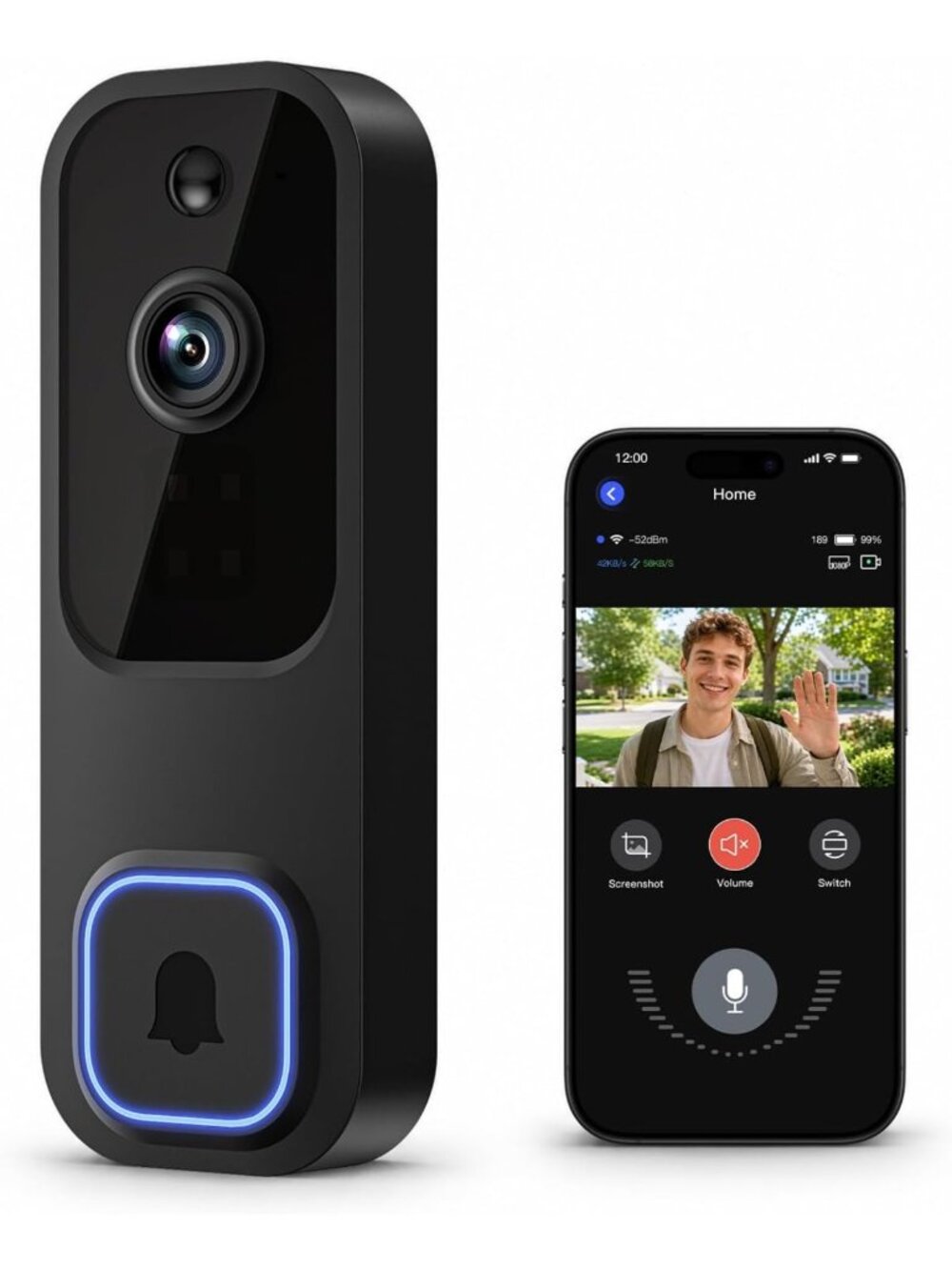 Battery-Powered Wireless Video Doorbell with AI Detection, 2-Way Talk & Night